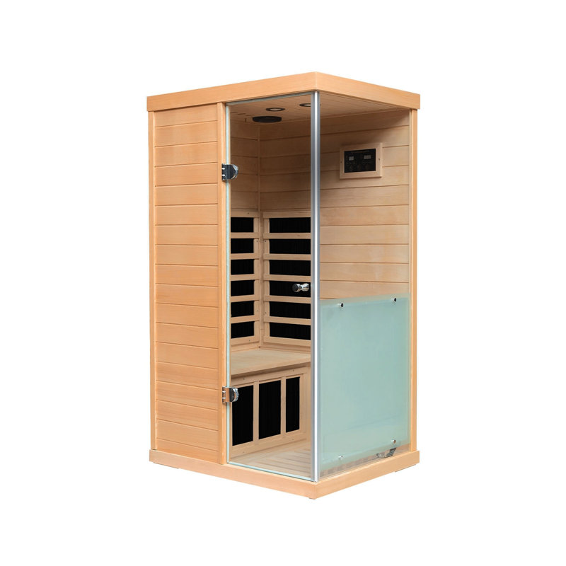 Grand petit sauna en pruche en verre avec ouverture à droite