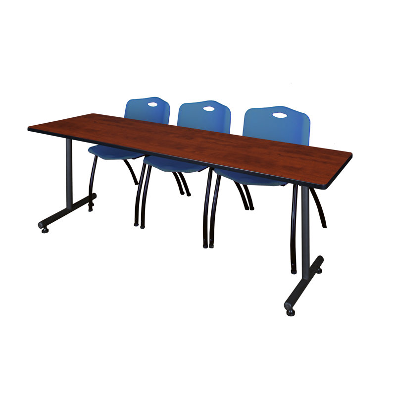 Table de formation en T Nick Nick, chaises empilables 2 M, Bleu, Cerisier