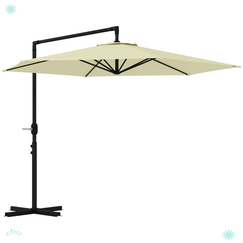 Parasol de patio en porte-à-faux avec manivelle, base en croix et évent