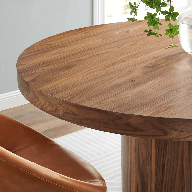 Modern Walnut 60" Round Wood Grain Dining Table for Six