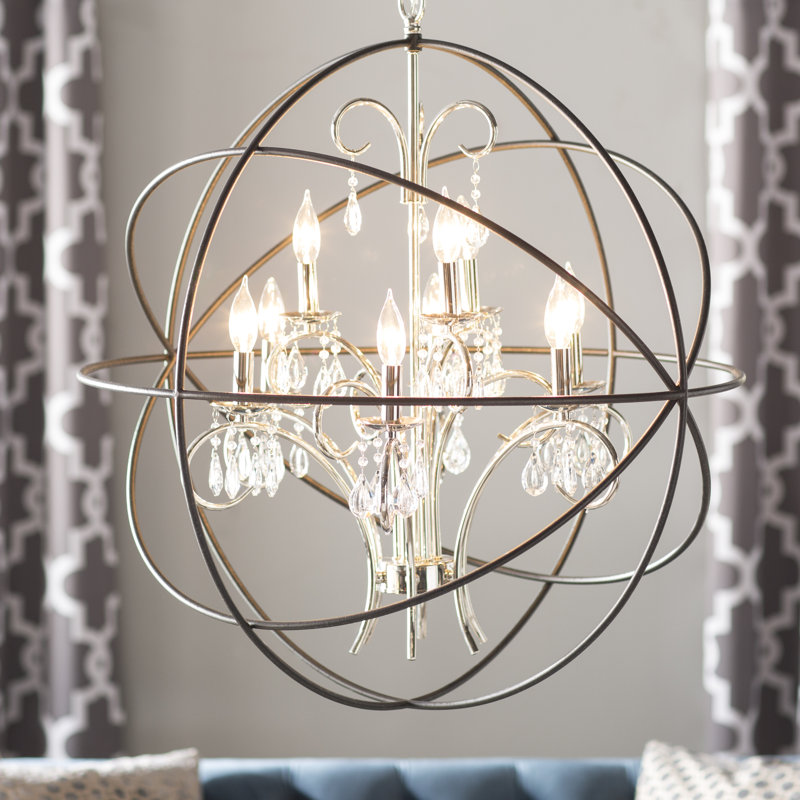 Trishia 9 - Light Dimmable Globe Chandelier, Anthracite/Polished Nickel