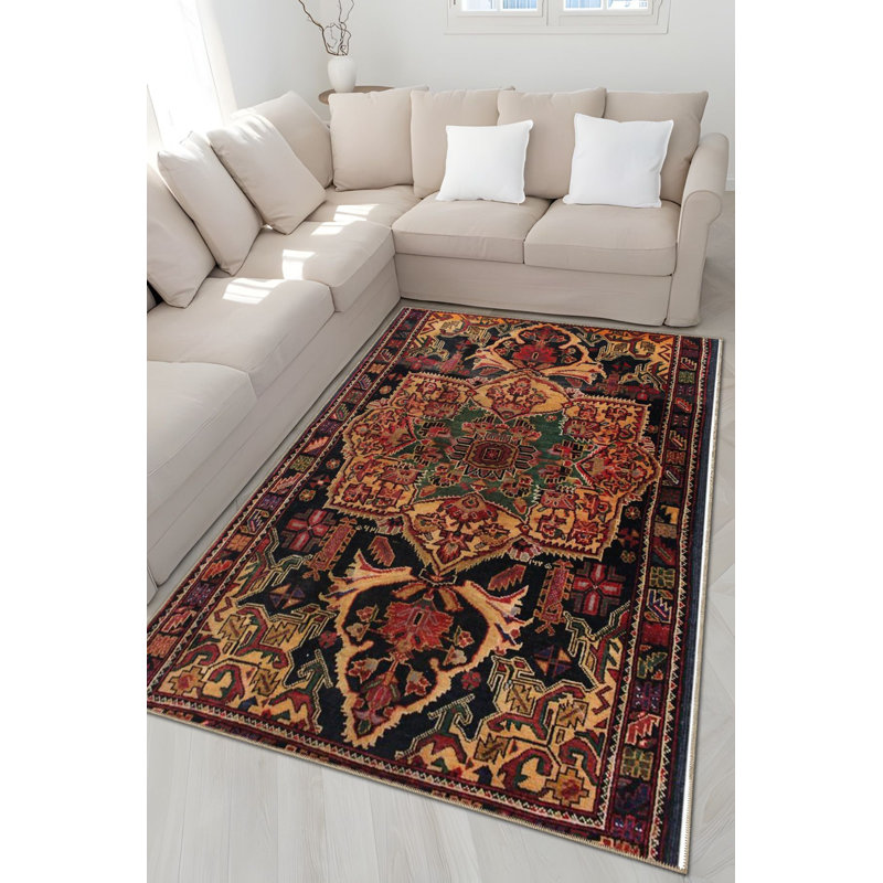 Tapis décoratif multicolore à motif traditionnel traditionnel, Tapis de couloir 3 pi 3 po x 6 pi 7 po
