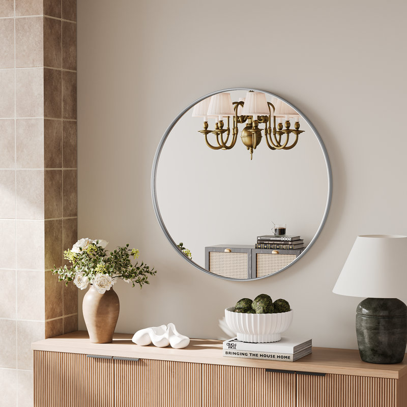 Miroir mural Alauni , 24 po x 24 po, Argent brossé