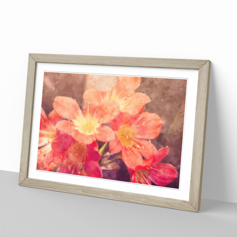 Pink Flowers - Framed Print, 36cm H x 48cm W x 2cm D, Oak Framed