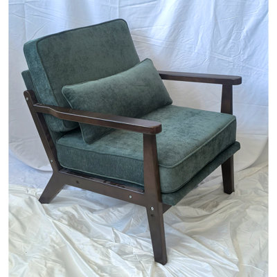 Chaise de salon simple de style Mid-Century, fauteuil moderne en tissu avec coussin lombaire et accoudoirs droits en bois, chaise d'appoint pour le salon, la chambre à coucher et le bureau