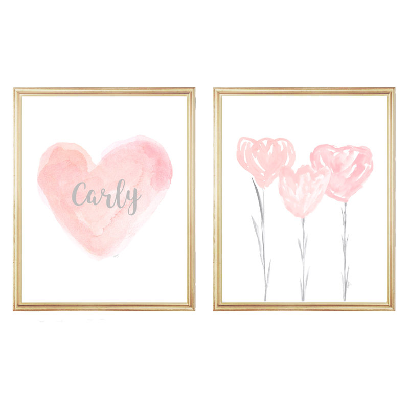 Tulipe romantique et cœur, ensemble de 2 impressions sur papier, H 10 po x l 8 po x P 0,06 po, Oui, Rosé