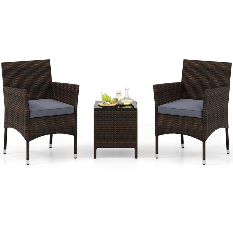 Wicker 2 - Person Garden Lounge Set with Cushions, Grey