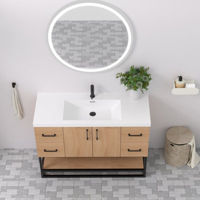 Meuble-lavabo simple autoportant 48 po avec comptoir en résine et structure en métal noir