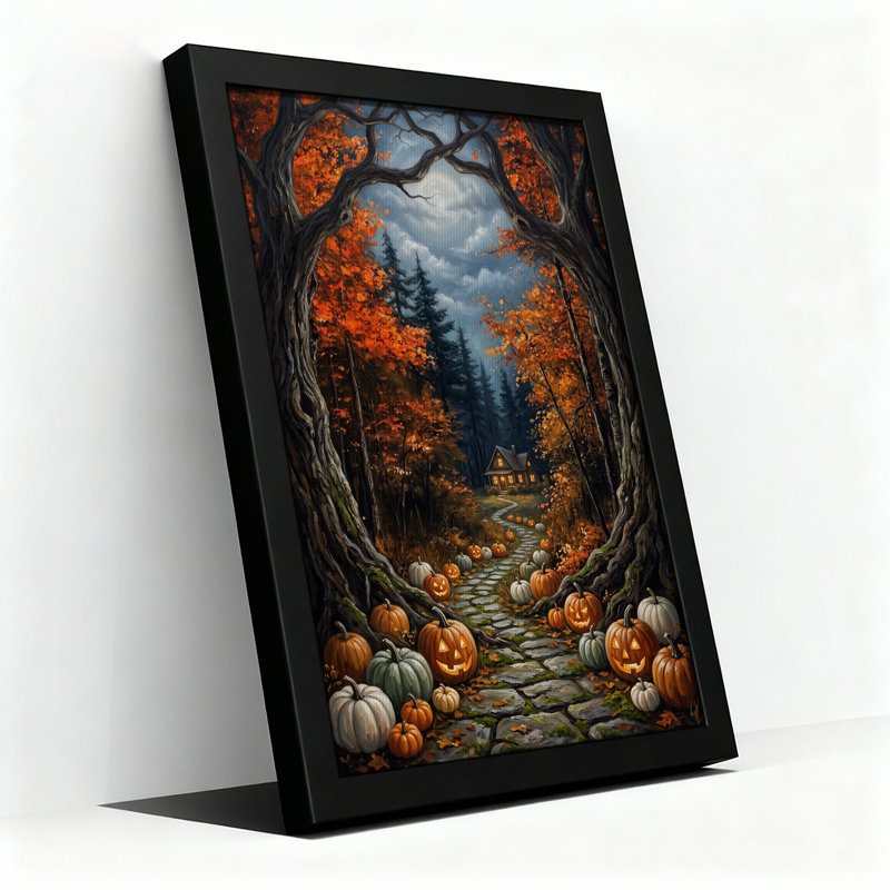 «Autumn Forest Path with Glowing Jack O Lanterns», art mural sur toile, H 36 po x l 24 po