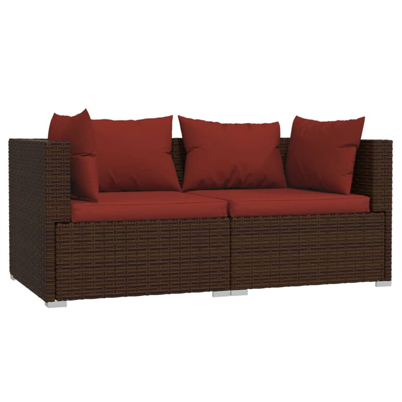 Ensemble de canapés d'extérieur 2 places, Coussin rouge cannelle / structure brune