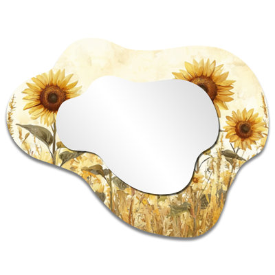 Countryside Prairie Sunflowers - Sunflowers Irregular Asymmetrical Mirror, Traditional Wall Mirror, Printed on Metal