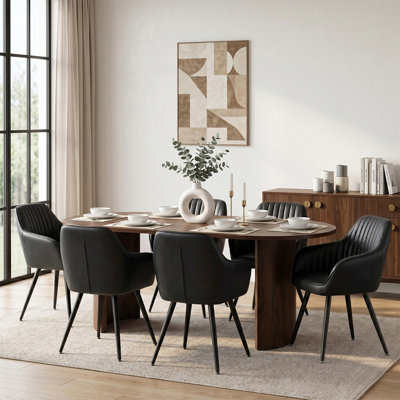 Ensemble de table de salle à manger 7 pièces pour 6 personnes avec fauteuils en similicuir