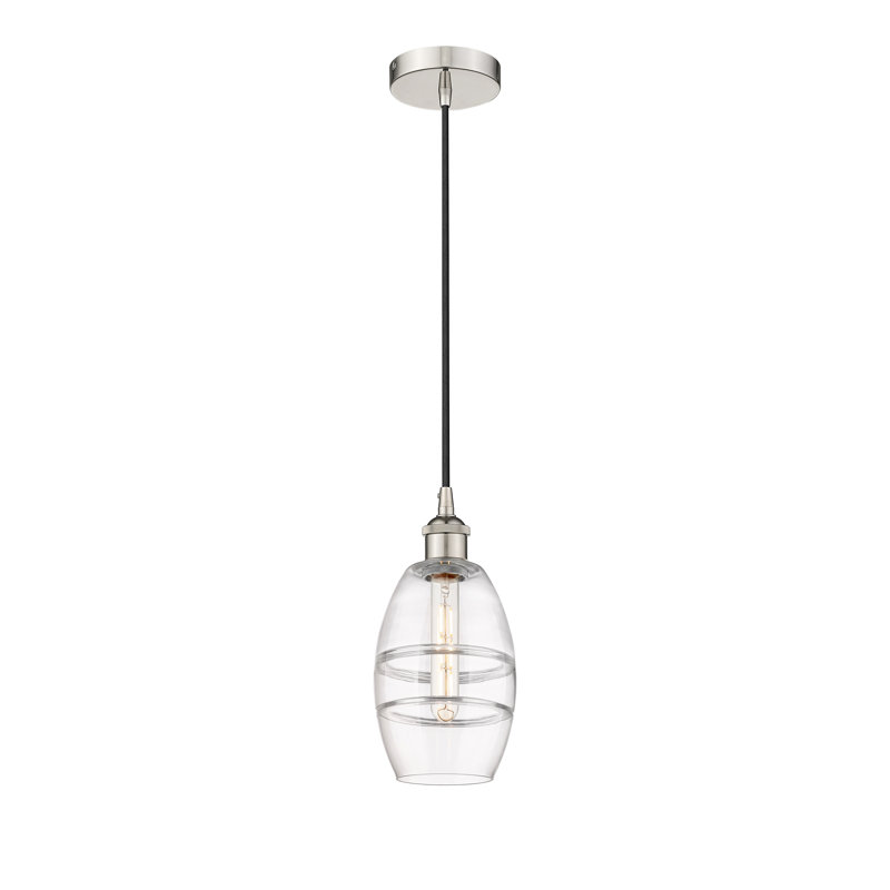 Mini-luminaire suspendu 1 lumière Edison Bettylou-616-G557, H 8,13 po x l 5,88 po x P 5,88 po, Transparent, Nickel poli