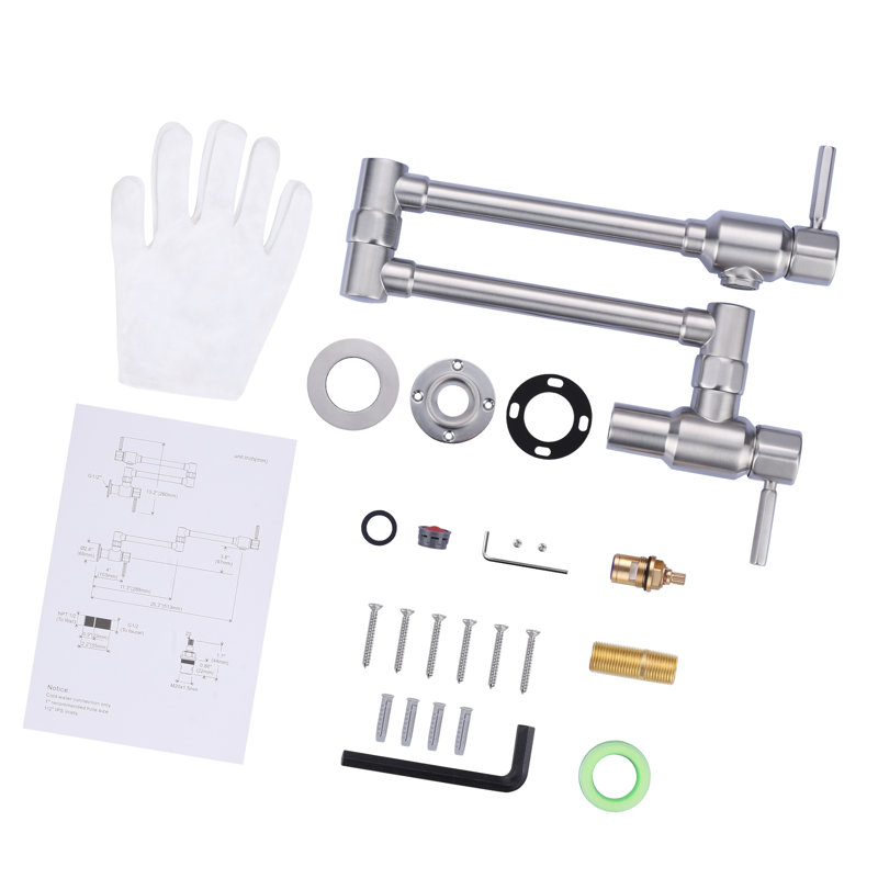 Wall Mounted Floding Pot Filler Kitchen Faucet, Brushed Nickel
