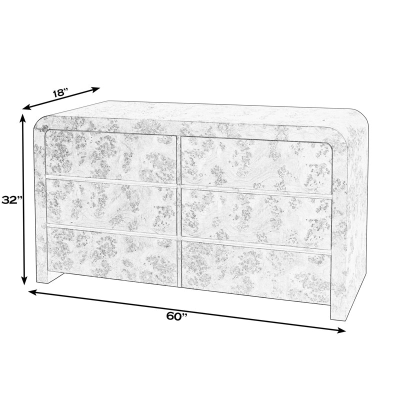 Cora 60.5 in. W Burl Wood 6 Drawer Dresser