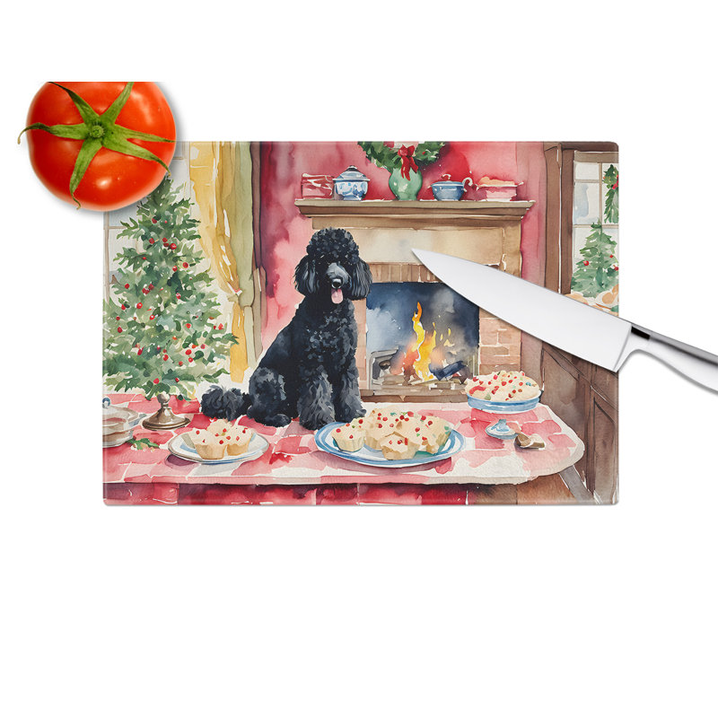 Poodle Christmas Cookies Glass Cutting Board