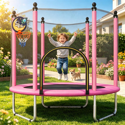 Mini trampoline intérieur/extérieur de 122 cm pour enfants, trampoline pour tout-petits avec filet de sécurité, panier de basketball astronaute, 3 à 8 ans