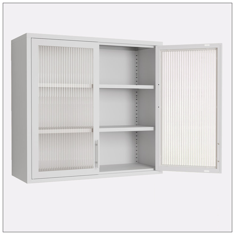 Armoire de rangement murale, verre trempé flûte, Blanc