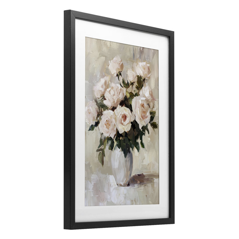Roses dans un vase à fleurs, reproduction encadrée sous verre, design par Petal Prints Design, H 20 po x l 14 po