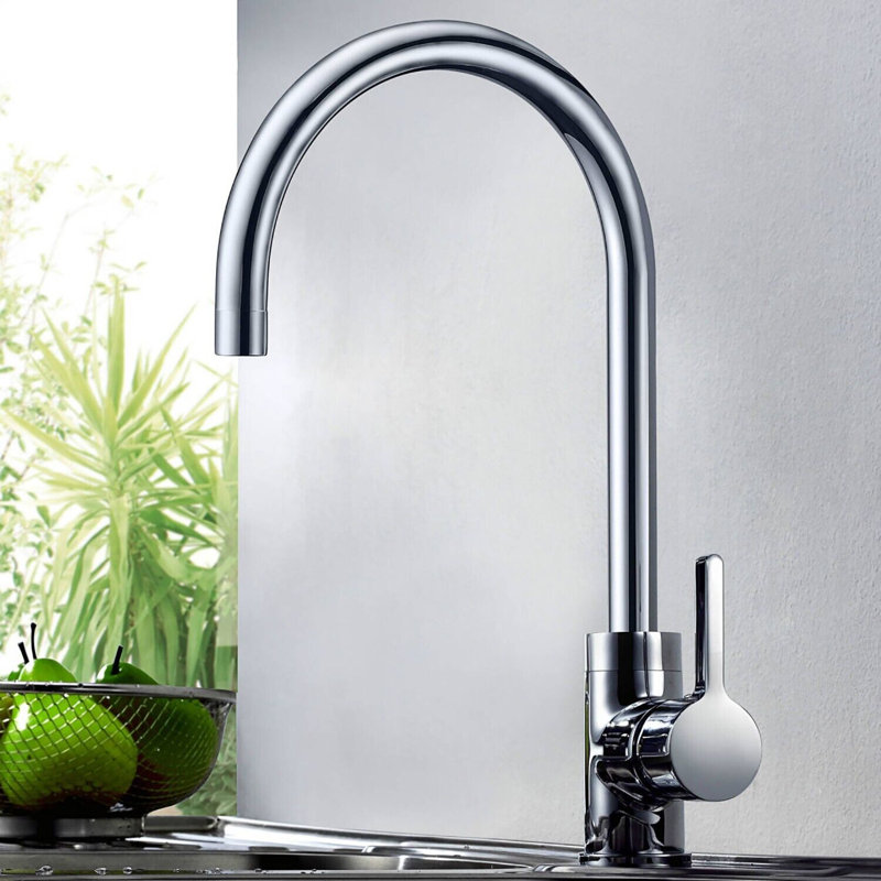 Modern Mono Chrome Kitchen Sink Mixer Taps 360°Swivel Head Single Lever Faucet