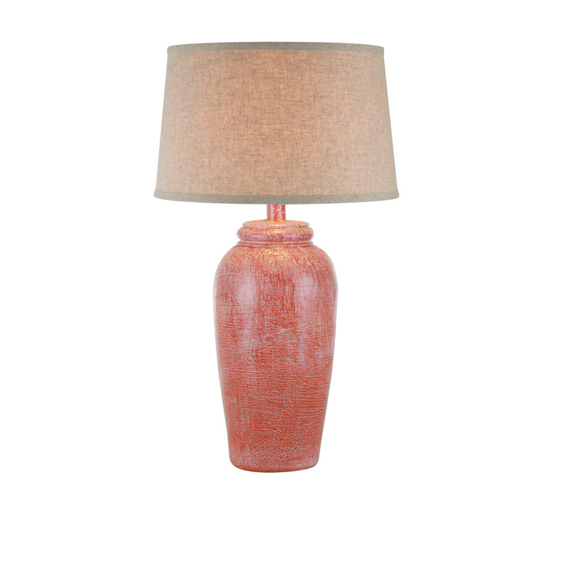 Alaster Hydrocal Table Lamp with 3-Way Switch, 30.5", Red Wash Base, Tan Drum Shade