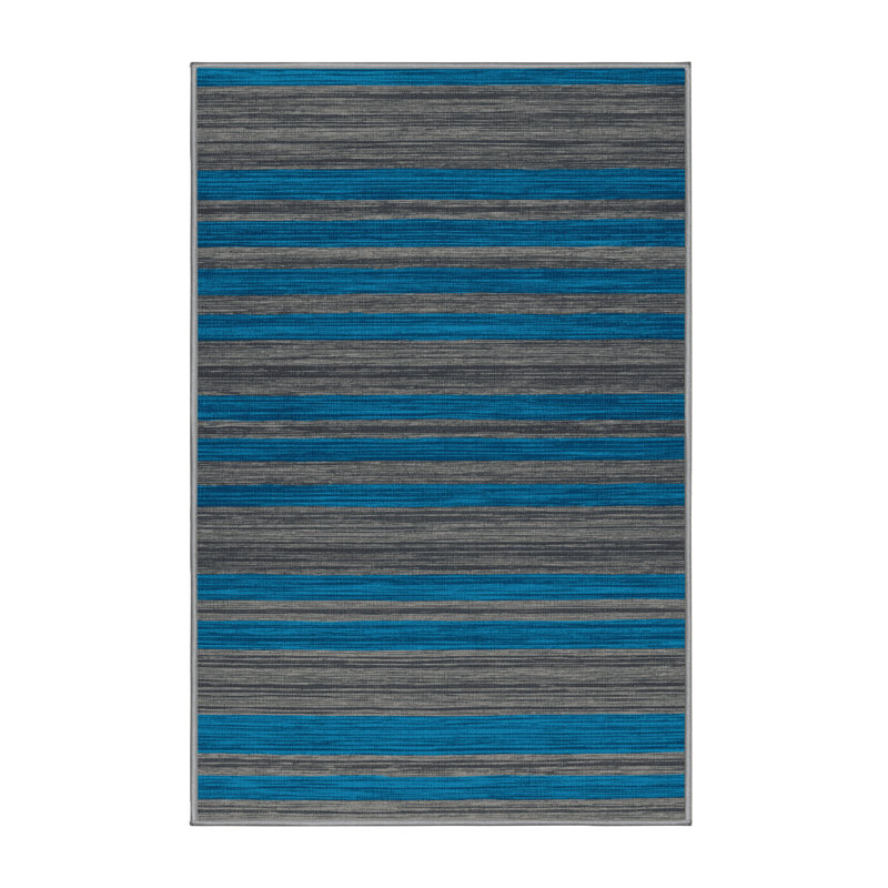 Tapis gris à rayures horizontales lavable à la machine, Rectangle 2 pi x 3 pi