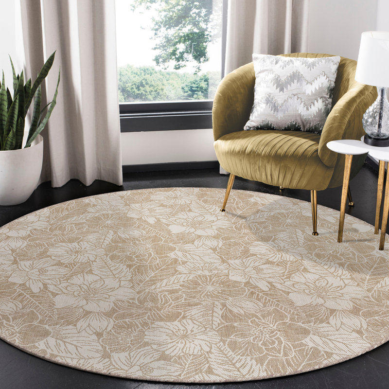 Carmel Botanical Indoor/Outdoor Rug in Sand, Round 7'10"