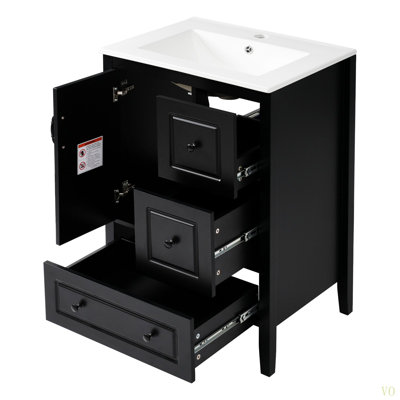 Meuble-lavabo 24 po avec lavabo, une armoire avec porte à fermeture douce, 3 tiroirs à fermeture douce, poignées en métal rétro