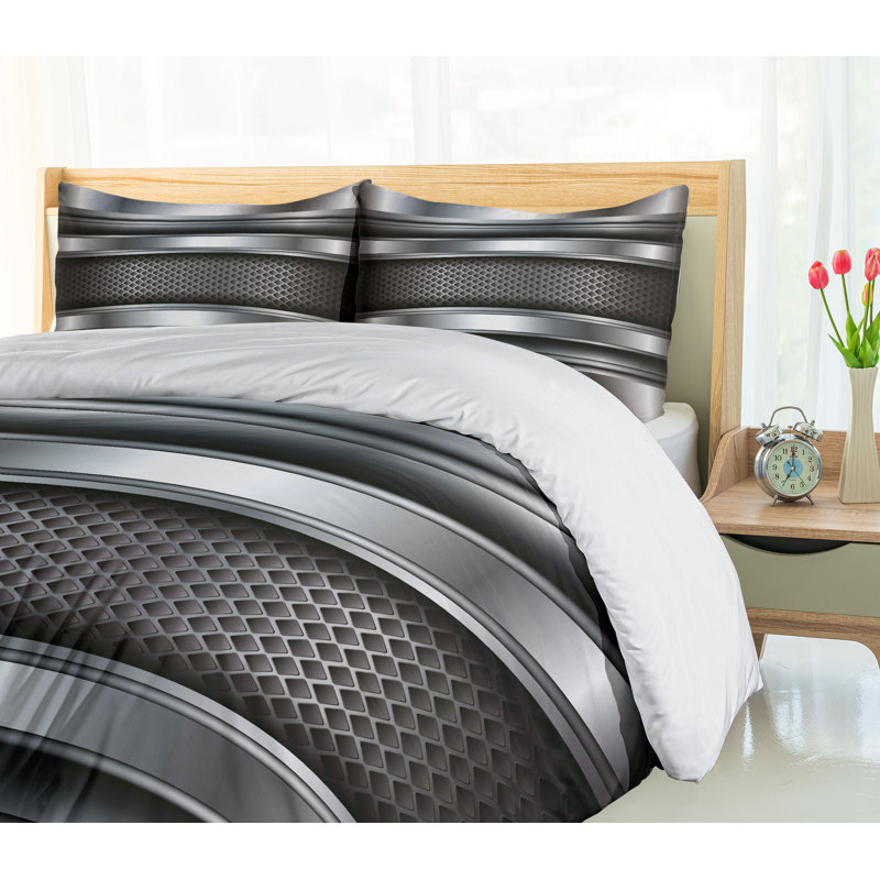 Industrial Steel Gray Microfiber Queen Duvet Cover Set