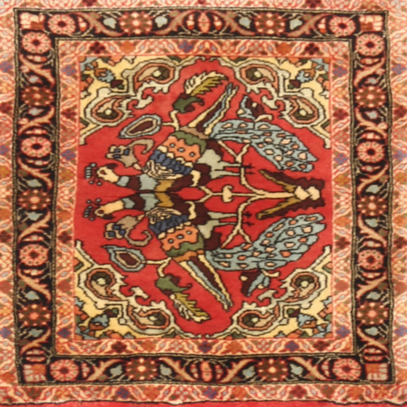 Tapis traditionnel rouge / noir Anel, Carré 3 pi