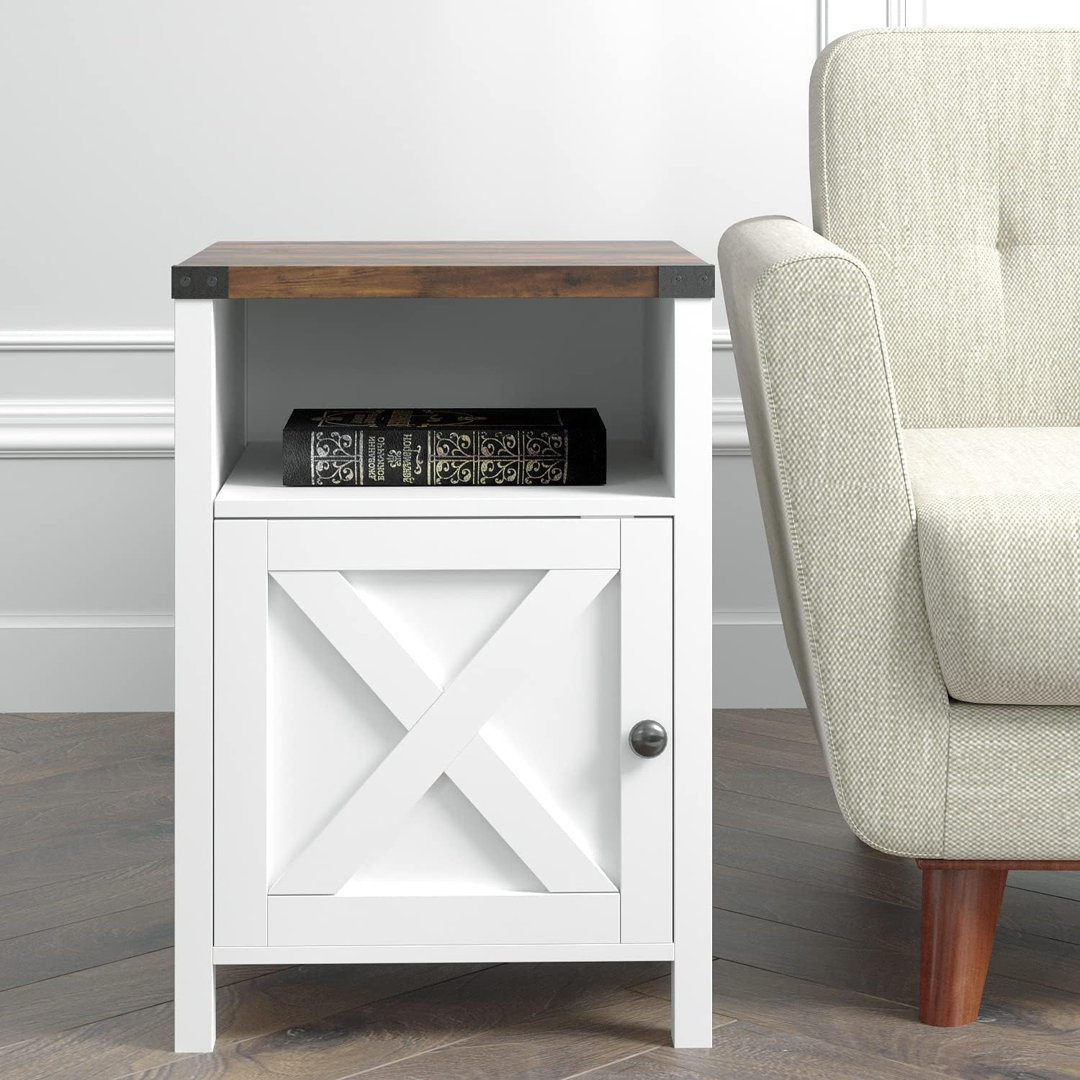 Farmhouse Nairoby Nightstand, End Table, End Tables with Barn Door and Shelf, Modern Bed Side Table Rustic Nightstands Set for Bedroom, Living Room ﻿ Gracie Oaks 