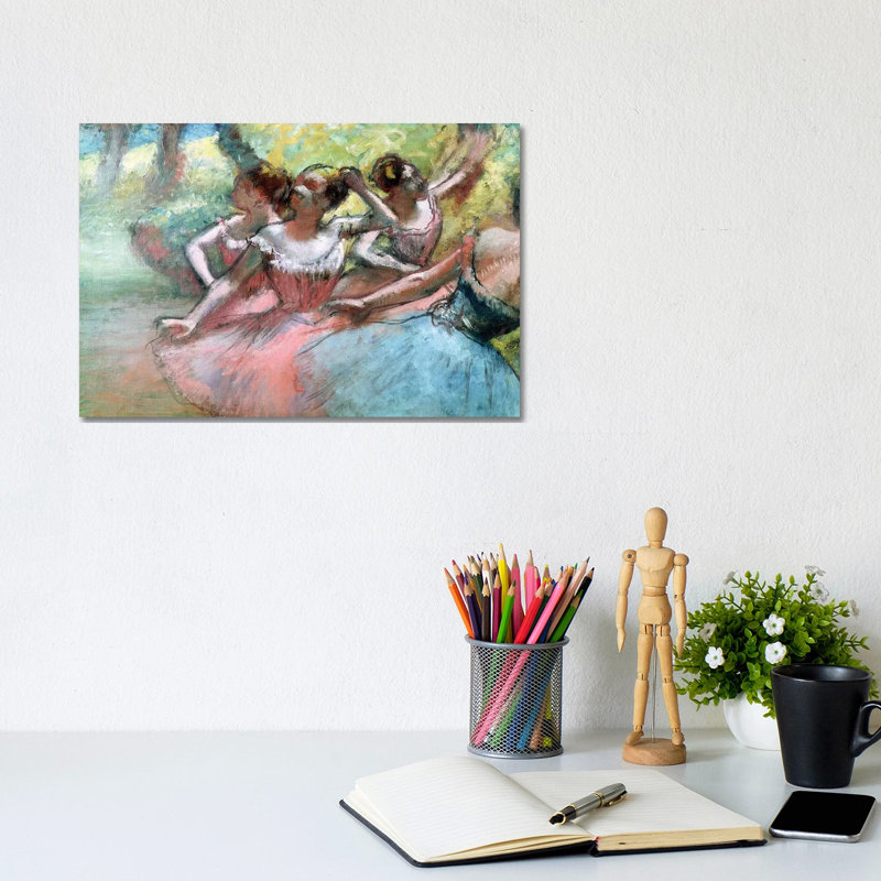 Four Ballerinas On The Stage by Edgar Degas - Wrapped Canvas Painting, 20.32 cm H x 30.48 cm W