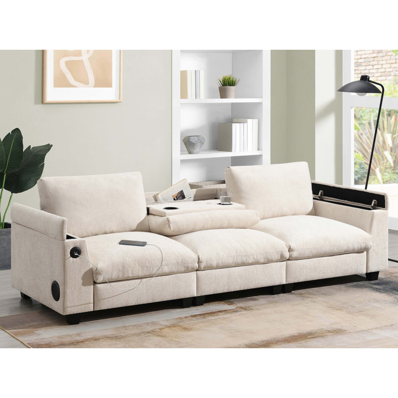 96*35''Chenille Sectional Sofa With Bluetooth Speaker