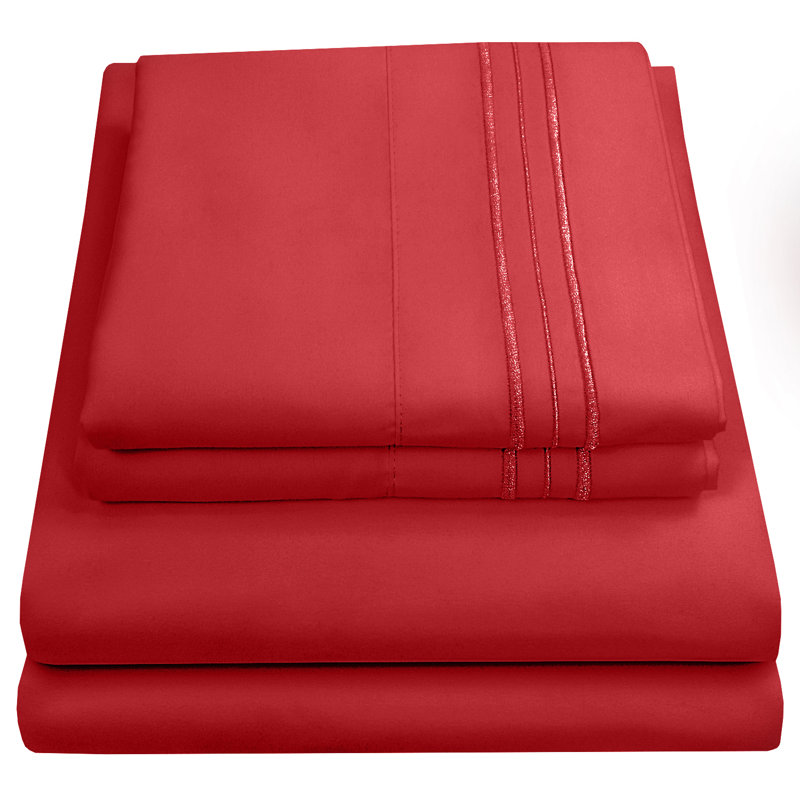 Luxurious Classic Soft Solid 1800 Series Microfiber Sheet Set, Various Colors and Sizes, Red, Twin