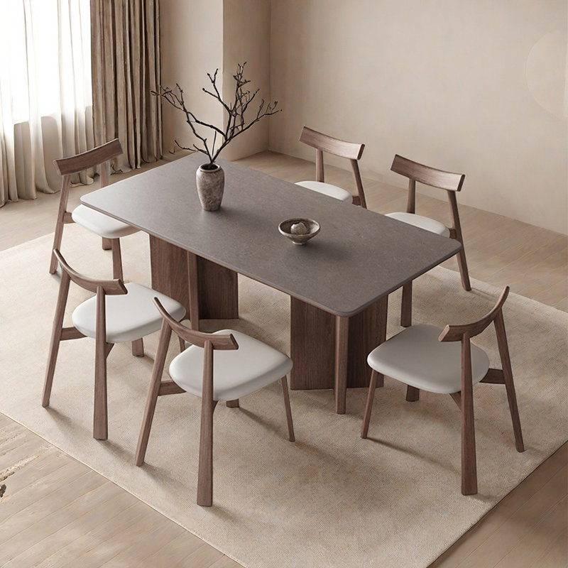 Retro light luxury rectangular dining table set, 29.5"H x 70.8"L x 35.4"W