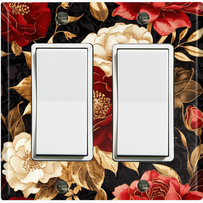 Couvercle de plaque d'interrupteur en métal; Chaise berçante GFI 2 bandes US Standard - fleurs rétro, #6 Double GFI / Rocker