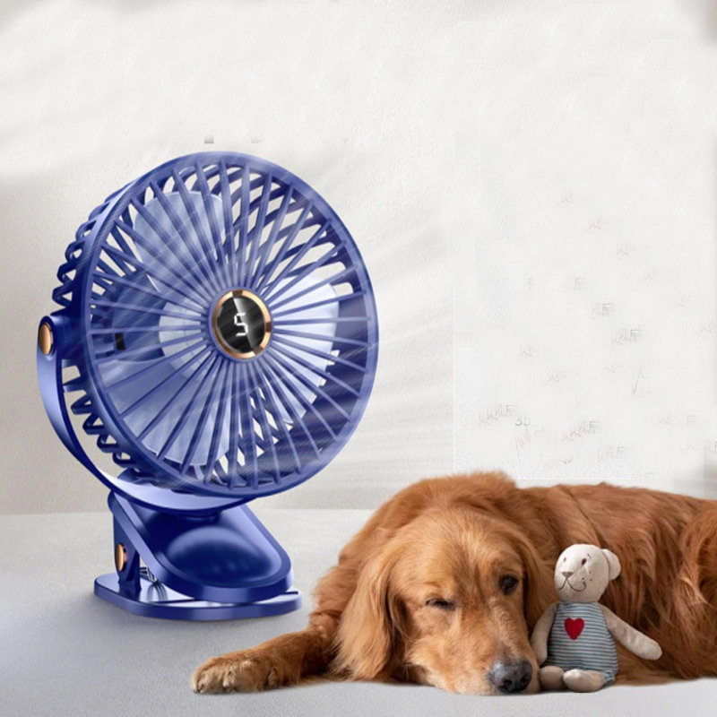 Portable Clip on Fan with LED Lights, Battery Operated USB Desk Fan,5 Speed Quiet Rechargeable Mini Table Fan, Blue