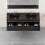 Meuble-lavabo flottant 60 po avec lavabos à double cuve en quartz, armoire de rangement rayée, tiroirs à fermeture en douceur, finition noyer fumé, glissières silencieuses à tiroir à texture ondulée, lavabos noirs Scratch, entièrement