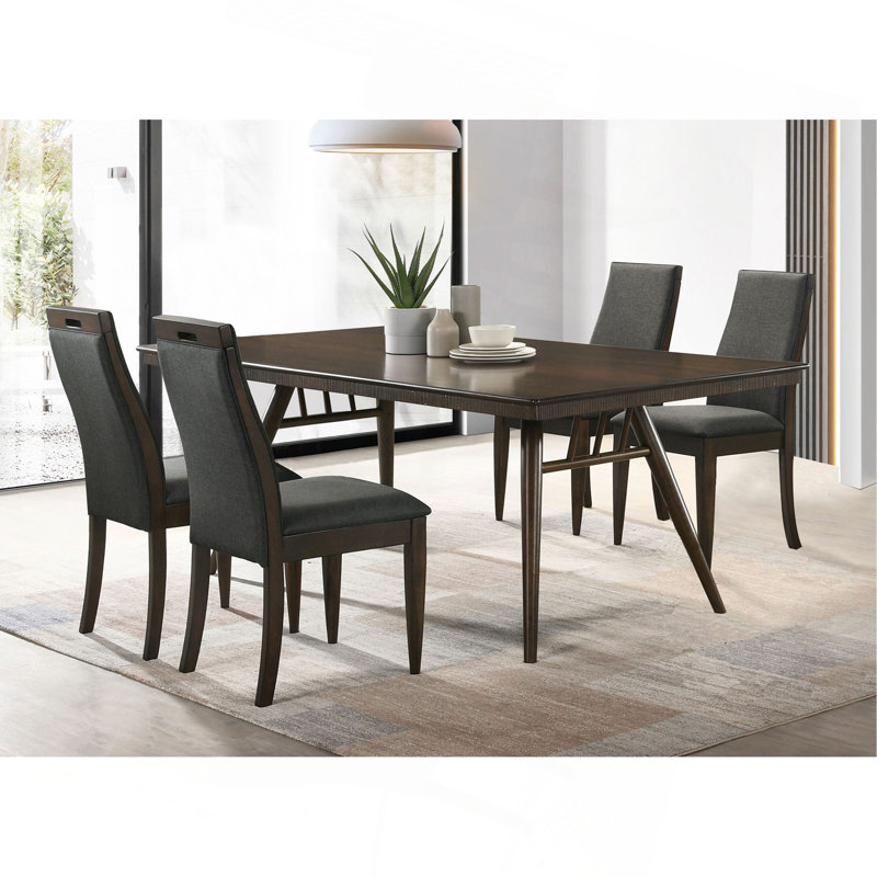 Grey And Dark Walnut Rectangular Dining Set, 5 Pieces: Table, 4 Chairs