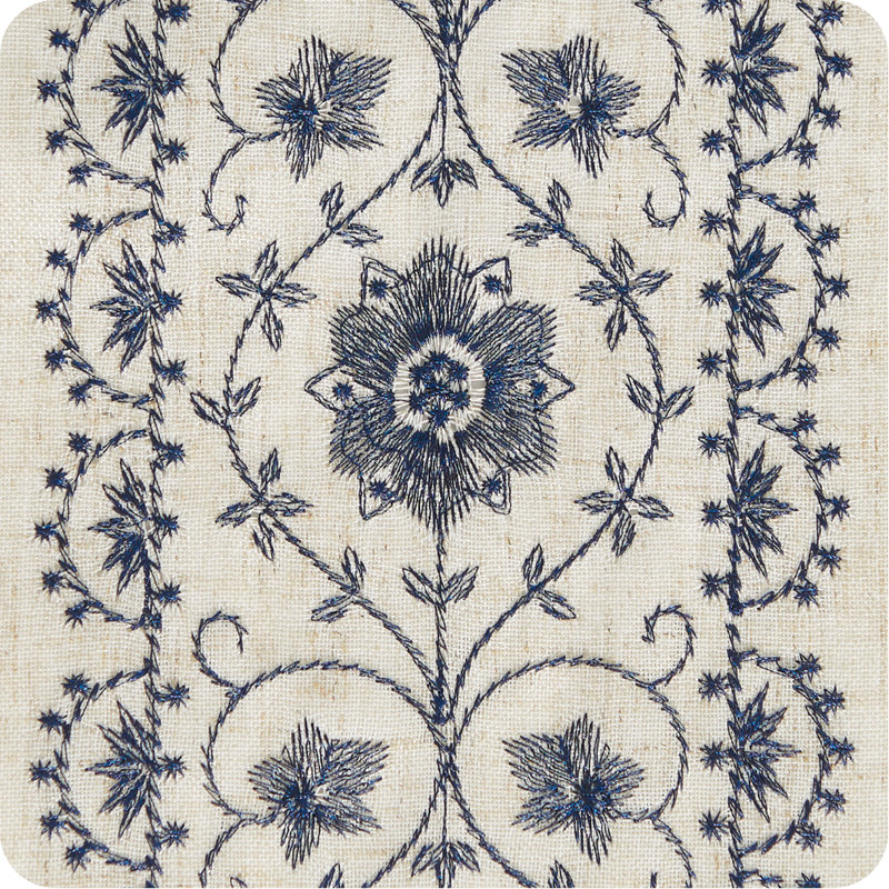 Linen Blend Embroidered Floral Farmhouse Curtains Curtains for Bedroom, 54" W x 96" L, Navy