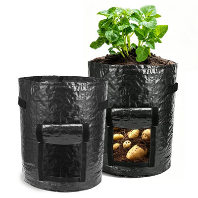 2 Pack 7 Gallon Grow Bags with Flap Harvest Window & Handles for Growing Potato, Tomato & Vegetables