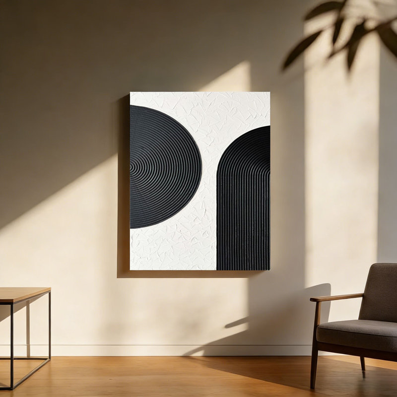 Abstrait noir et blanc, art mural à cadre en bois à l'arrière, 30 L x 20 l