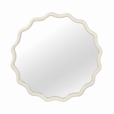 36" Wavy Round Solid Wood Frame Decorative Mirror,For Bedroom, Bathroom, Living Room, Entryway