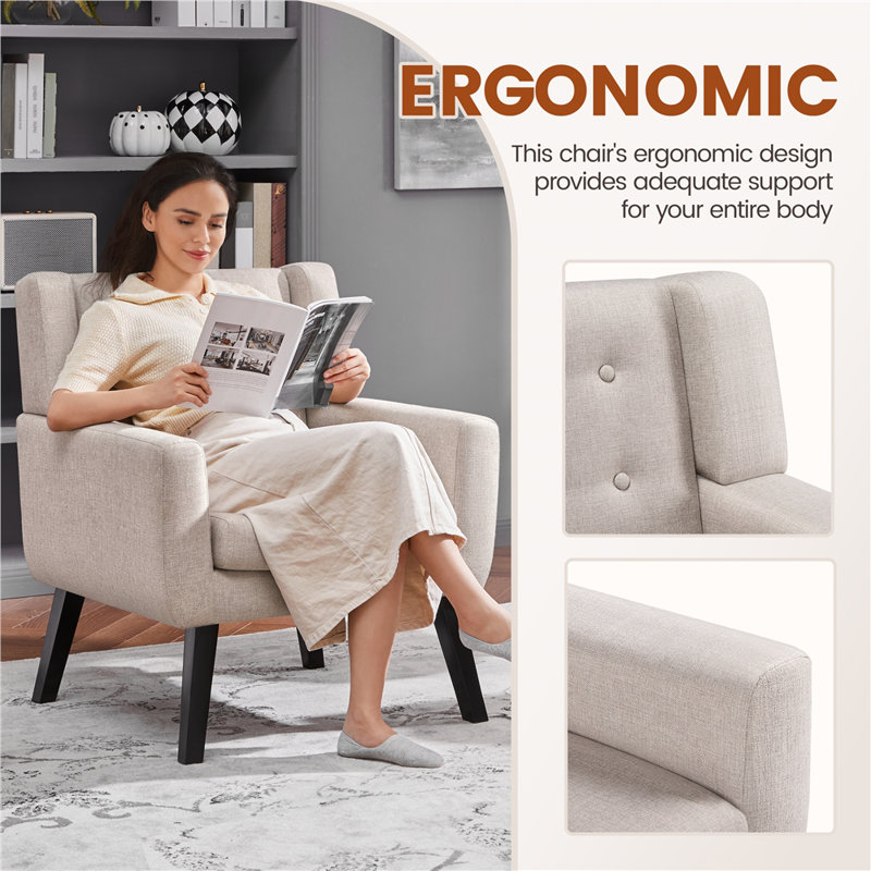 Upholstered Fabric Armchair, Beige