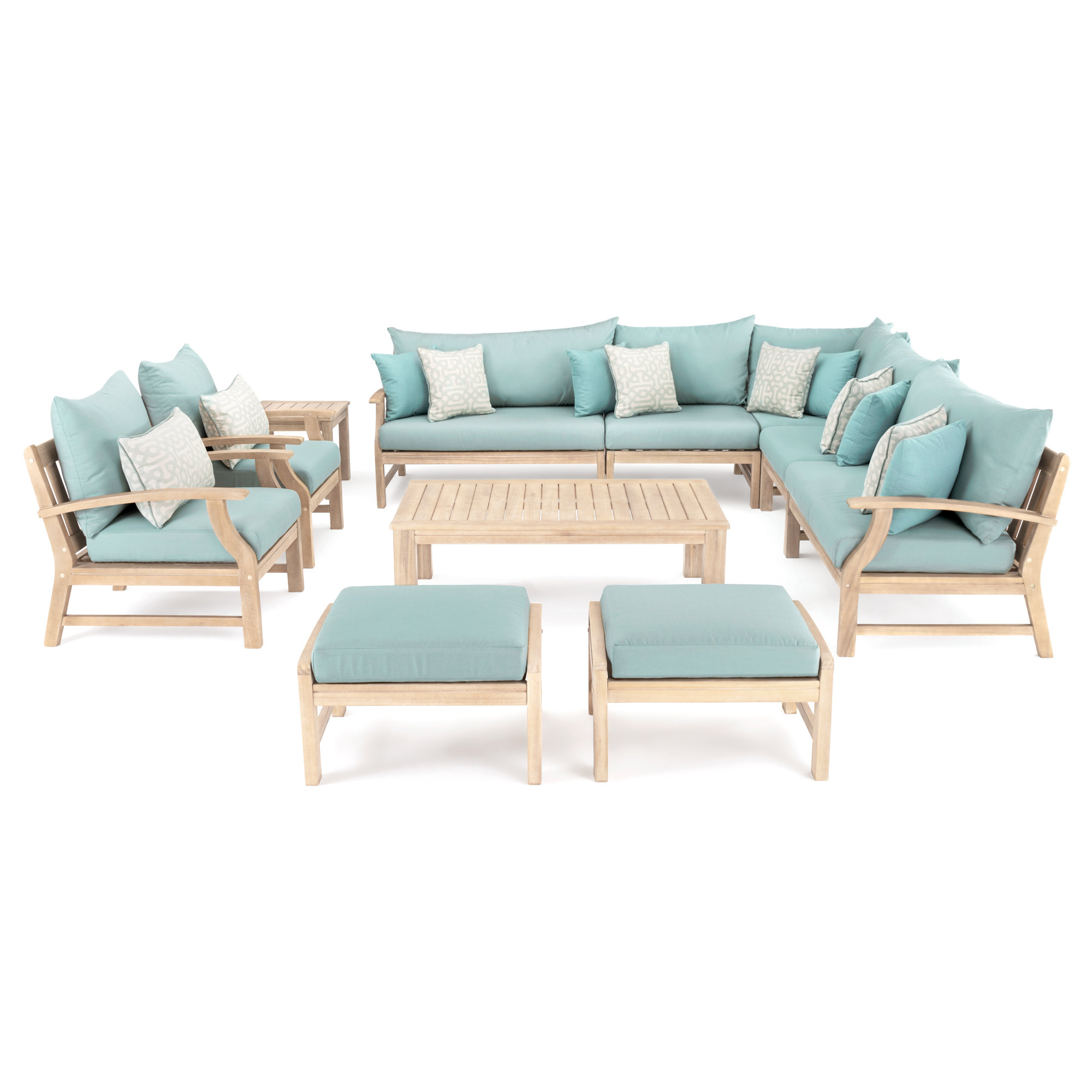 Paulet 11 Piece Seating Group with Cushions, Spa Blue