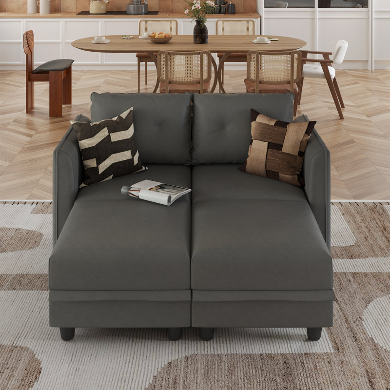 Tomario 4- Piece Upholstered L-Shaped Modular Sectional With Storage Sleeper, Gray Polyester