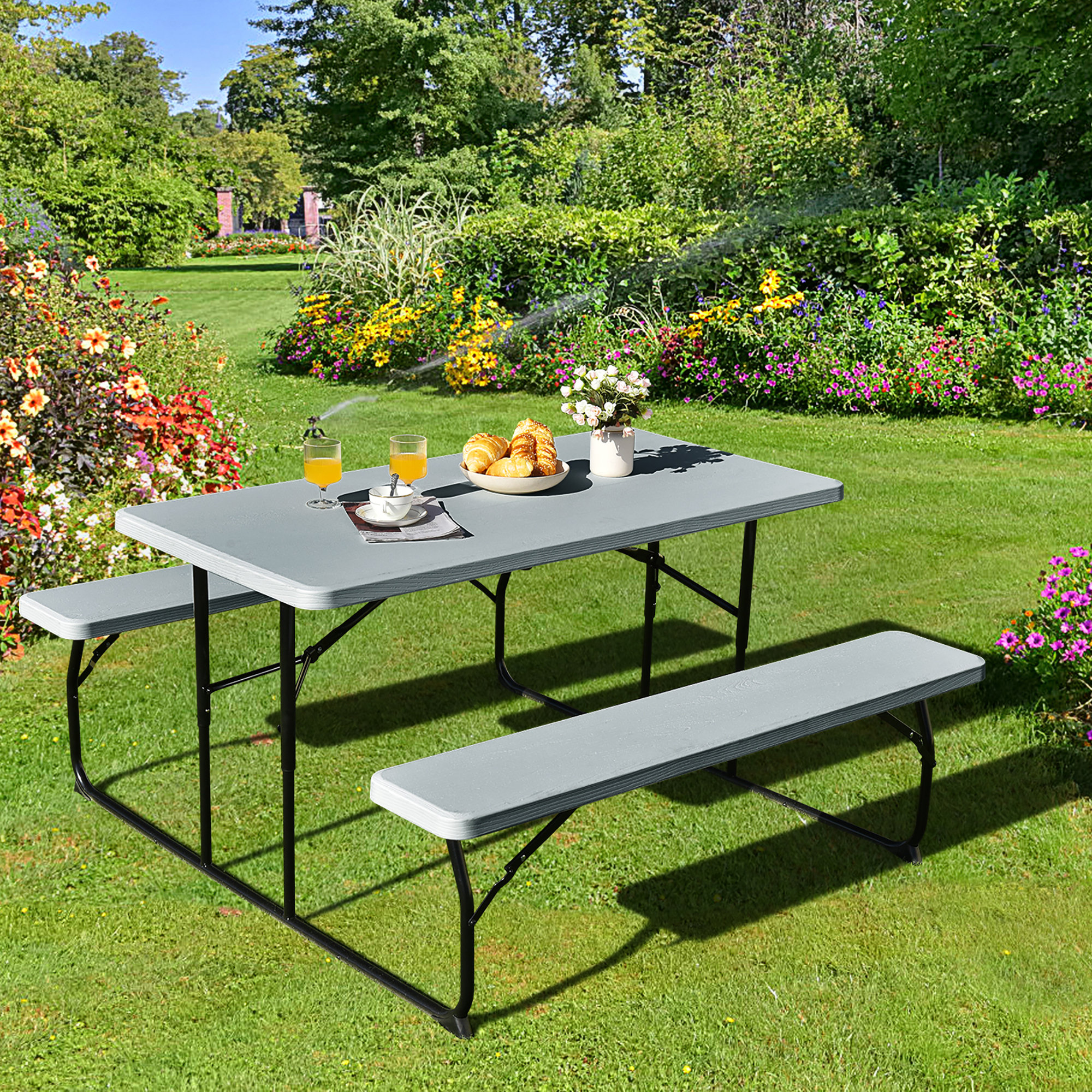 Arlmont & Co. Jovell Metal Picnic Bench | Wayfair