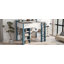 Lit mezzanine double en bois avec tablettes de rangement intégrées, tringles à vêtements et bureau-712444652