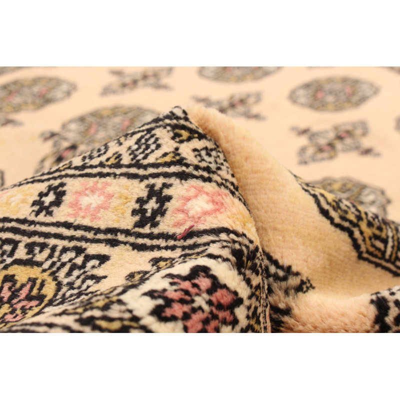 Tapis unique en laine noué à la main Peshawar Bokhara 4 pi 7 po x 6 pi 8 po beige