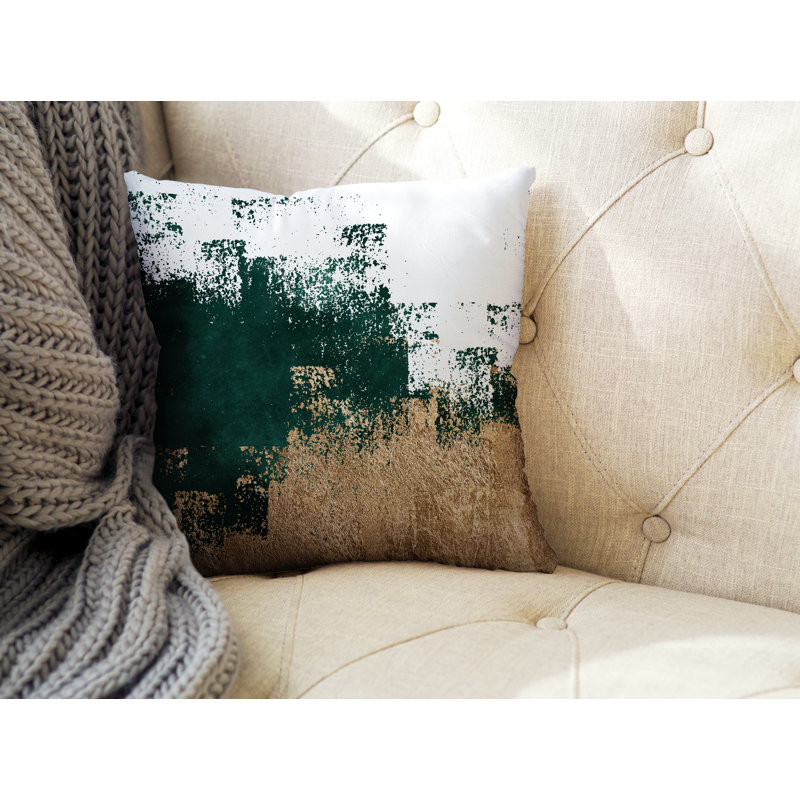 Coussin décoratif intérieur / extérieur Wes, L 19 po x H 19 po, Émeraude / or / blanc